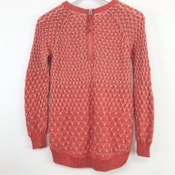 Anthropologie Moth Dotdot Orange Knit Pullover Zip Closure Spring Sweater - Picture 9 of 16